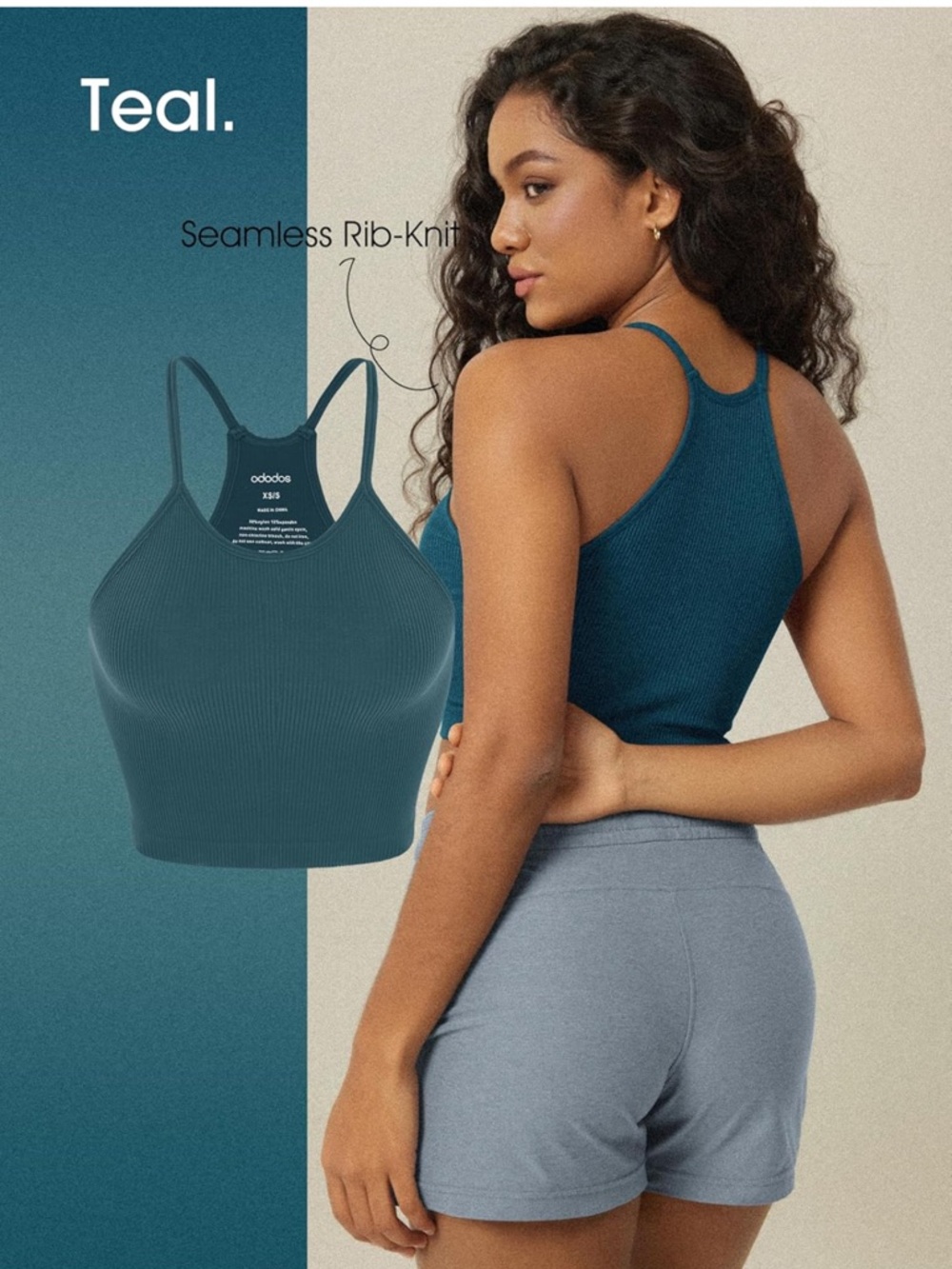 Women’s Ribbed racerback Halter Crop Tank - 2-Pack (Teal, Coral) Size M/L ododos - Picture 4 of 7